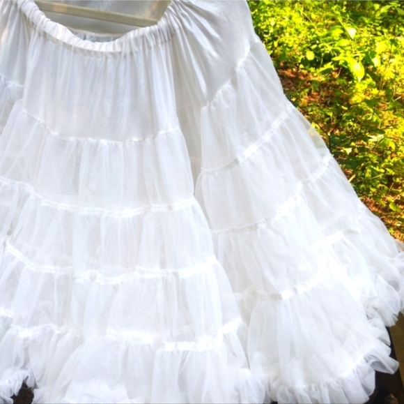 Vintage Petticoat Skirt Slip White Sam's Square Dancing 2Tier Elastic Waist - Picture 2 of 5